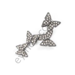 40 Taşlı Dört Kelebek Broş Toka BLACK NİKEL