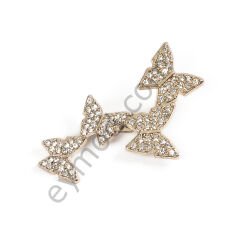 40 Taşlı Dört Kelebek Broş Toka GOLD