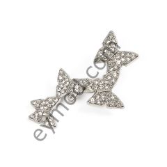 Zincir Ve İnci Sallantılı 16 Taşlı D Broş NİKEL