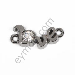 Tek Taşlı Love Dikme Aksesuar BLACK NİKEL