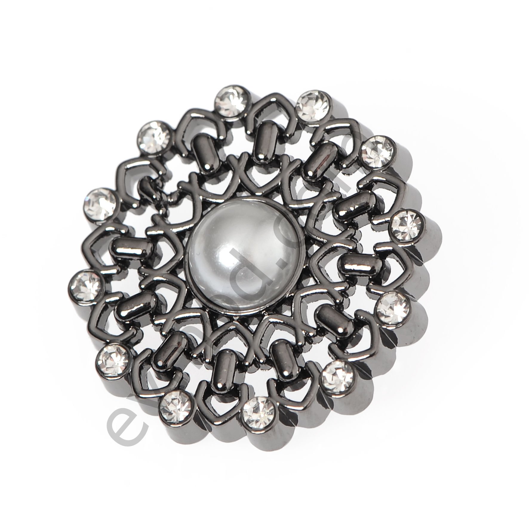 11 Taşlı İncili Yuvarlak Düğme SİYAH NİKEL - DÜĞME BOYU 28L (~18 mm)