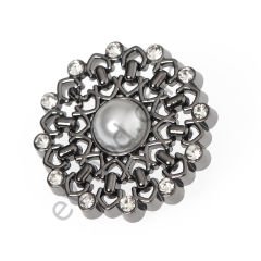 11 Taşlı İncili Yuvarlak Düğme SİYAH NİKEL - DÜĞME BOYU 28L (~18 mm)
