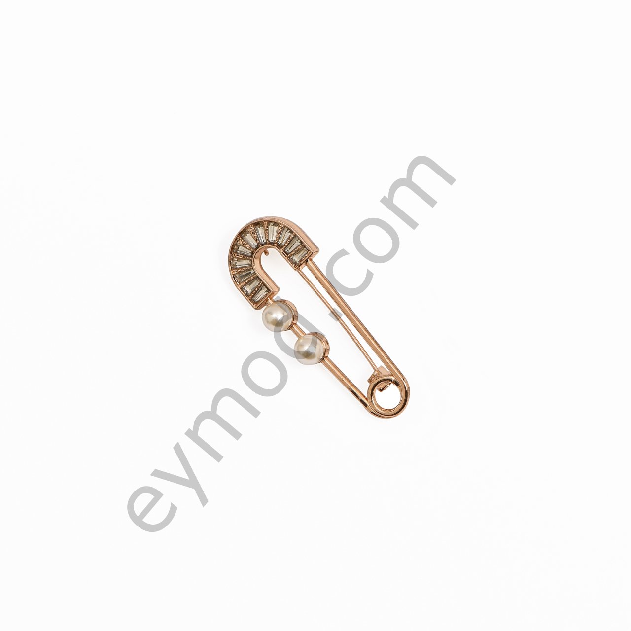 İki İncili Çengel İğne Broş GOLD