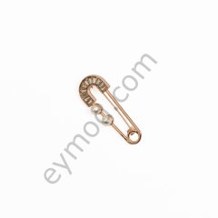 İki İncili Çengel İğne Broş GOLD