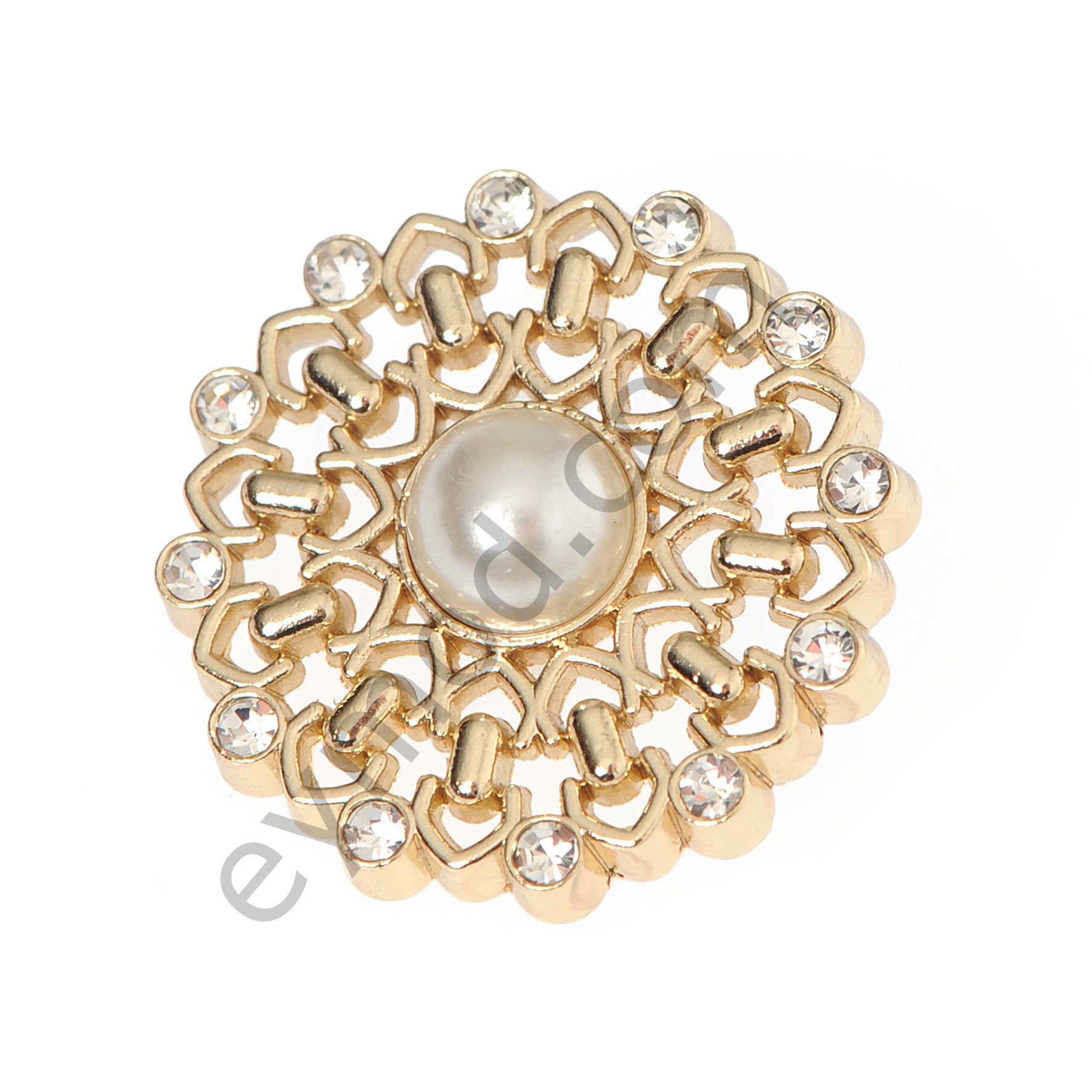 11 Taşlı İncili Yuvarlak Düğme GOLD - DÜĞME BOYU 28L (~18 mm)