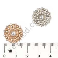 11 Taşlı İncili Yuvarlak Düğme NİKEL - DÜĞME BOYU 28L (~18 mm)