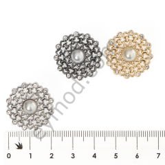 11 Taşlı İncili Yuvarlak Düğme GOLD - DÜĞME BOYU 36L (~23 mm)