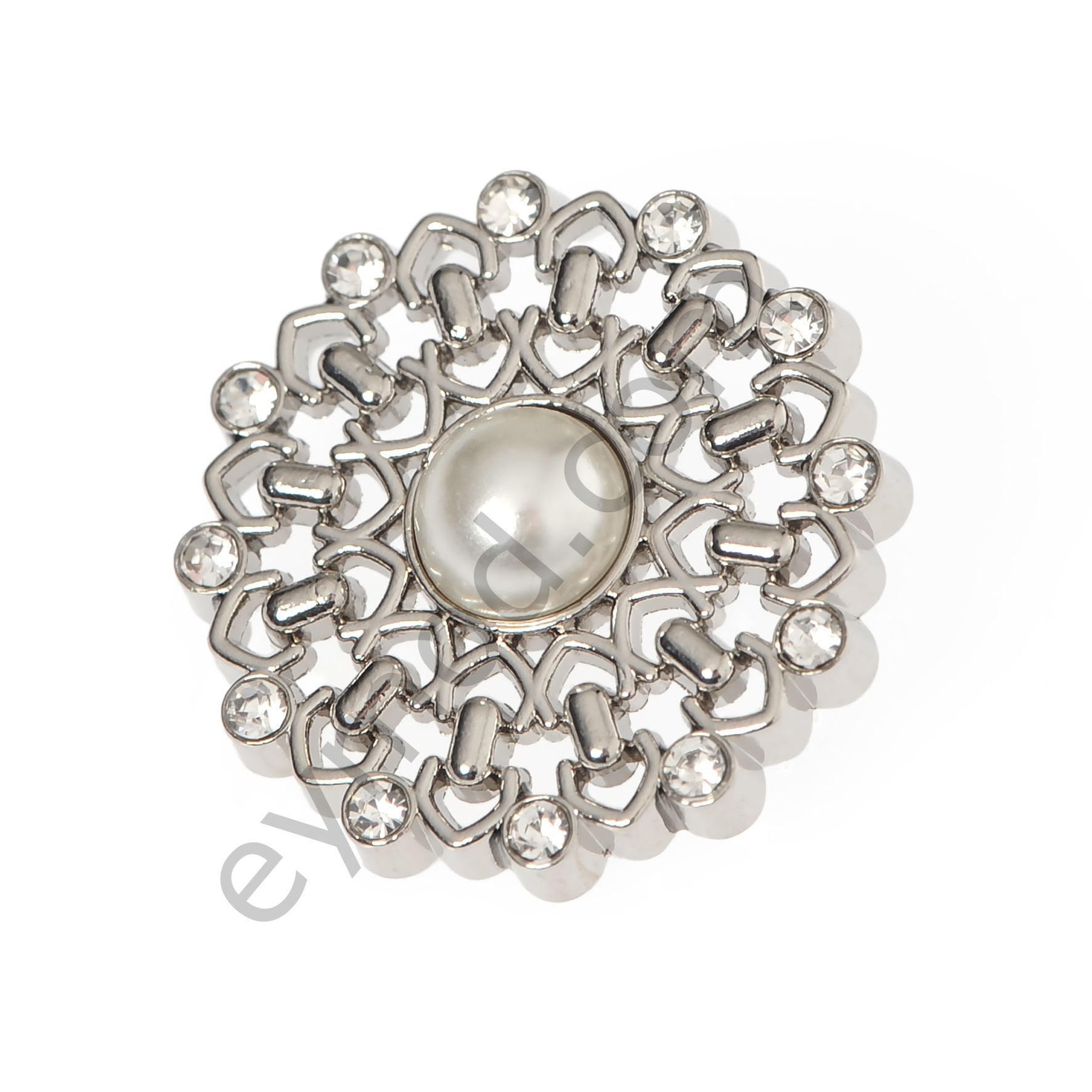 11 Taşlı İncili Yuvarlak Düğme NİKEL - DÜĞME BOYU 36L (~23 mm)