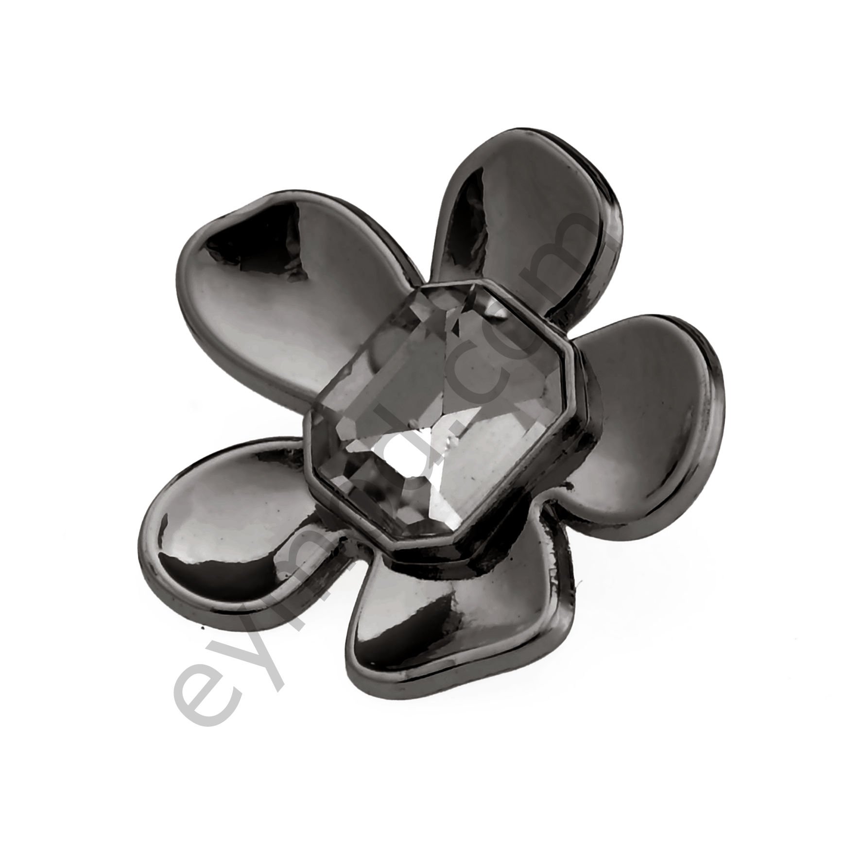 Sekizgen Taşlı Çiçek Düğme SİYAH NİKEL - DÜĞME BOYU 40L (~25mm)