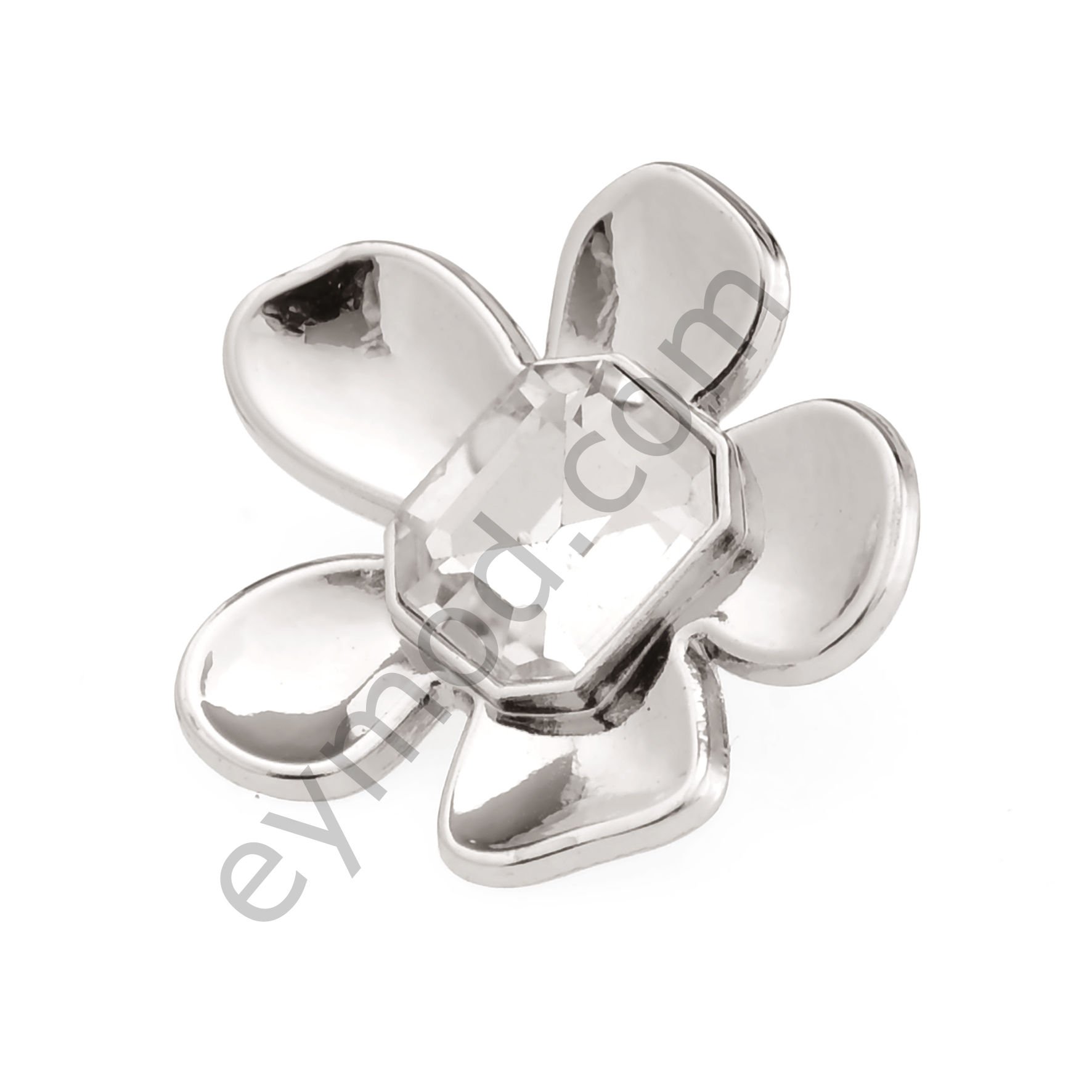 Sekizgen Taşlı Çiçek Düğme NİKEL - DÜĞME BOYU 40L (~25mm)