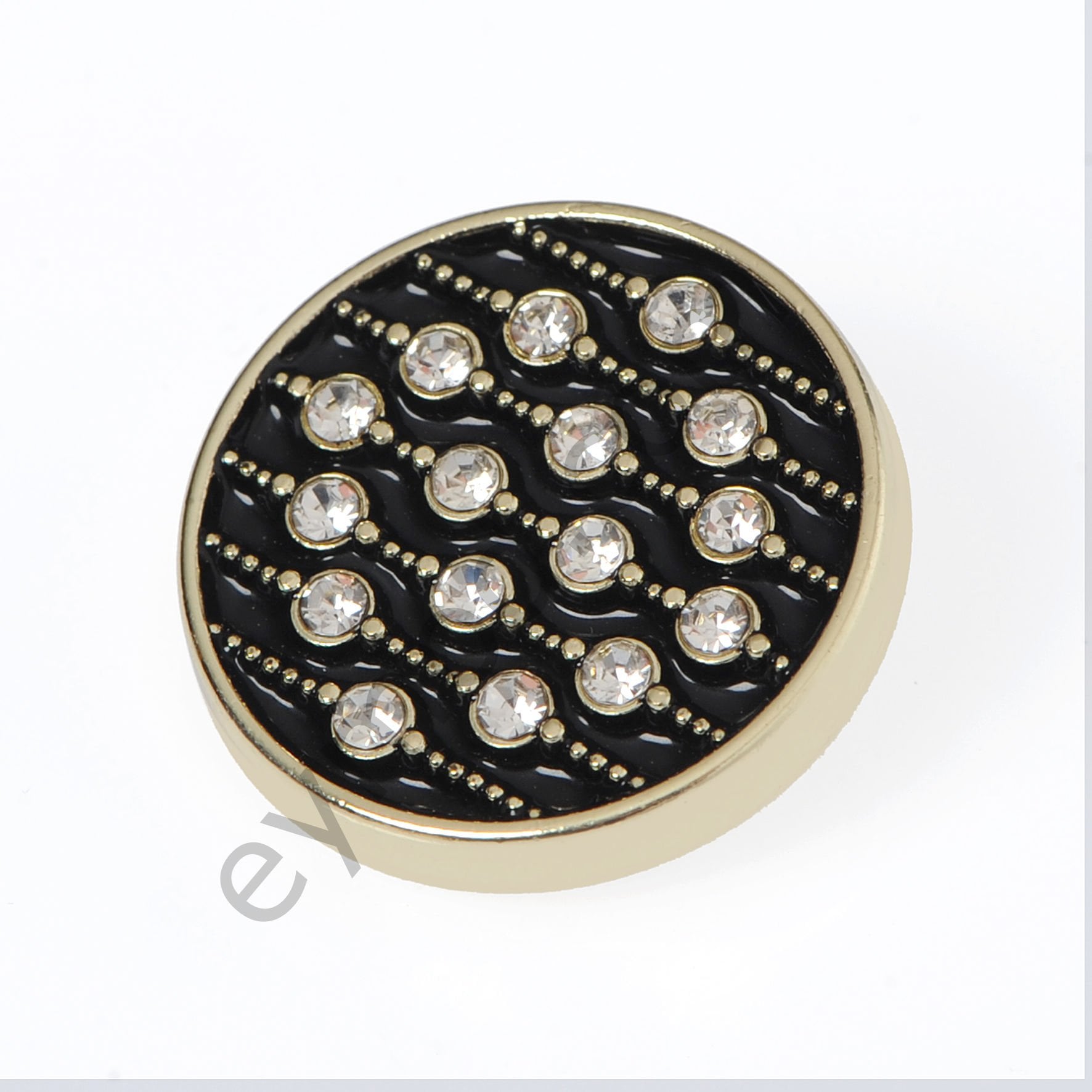 16 Taşlı Mineli Yuvarlak Düğme GOLD + BLACK MİNE - DÜĞME BOYU 32L (~20 mm)