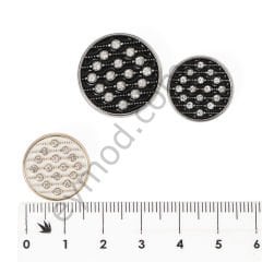 16 Taşlı Mineli Yuvarlak Düğme GOLD + BLACK MİNE - DÜĞME BOYU 32L (~20 mm)