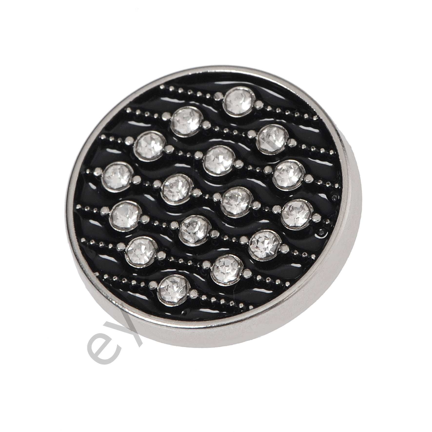 16 Taşlı Mineli Yuvarlak Düğme NİKEL + BLACK MİNE - DÜĞME BOYU 32L (~20 mm)