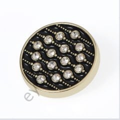 16 Taşlı Mineli Yuvarlak Düğme GOLD + BLACK MİNE - DÜĞME BOYU 36L (~23 mm)