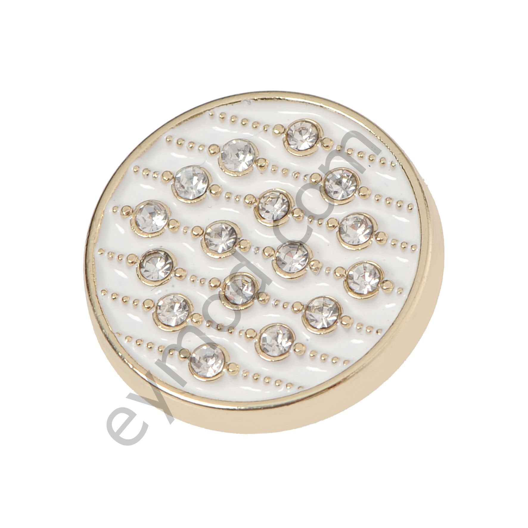 16 Taşlı Mineli Yuvarlak Düğme GOLD + WHITE MİNE - DÜĞME BOYU 36L (~23 mm)