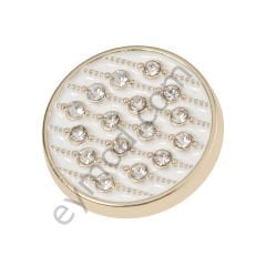 16 Taşlı Mineli Yuvarlak Düğme GOLD + WHITE MİNE - DÜĞME BOYU 36L (~23 mm)