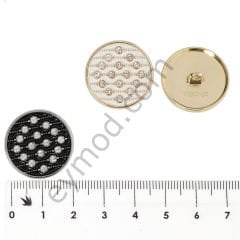 16 Taşlı Mineli Yuvarlak Düğme NİKEL + BLACK MİNE - DÜĞME BOYU 36L (~23 mm)