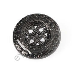 Desenli 4 Delikli Yuvarlak Düğme DÜĞME BOYU 36L (~23 mm) - SİYAH NİKEL