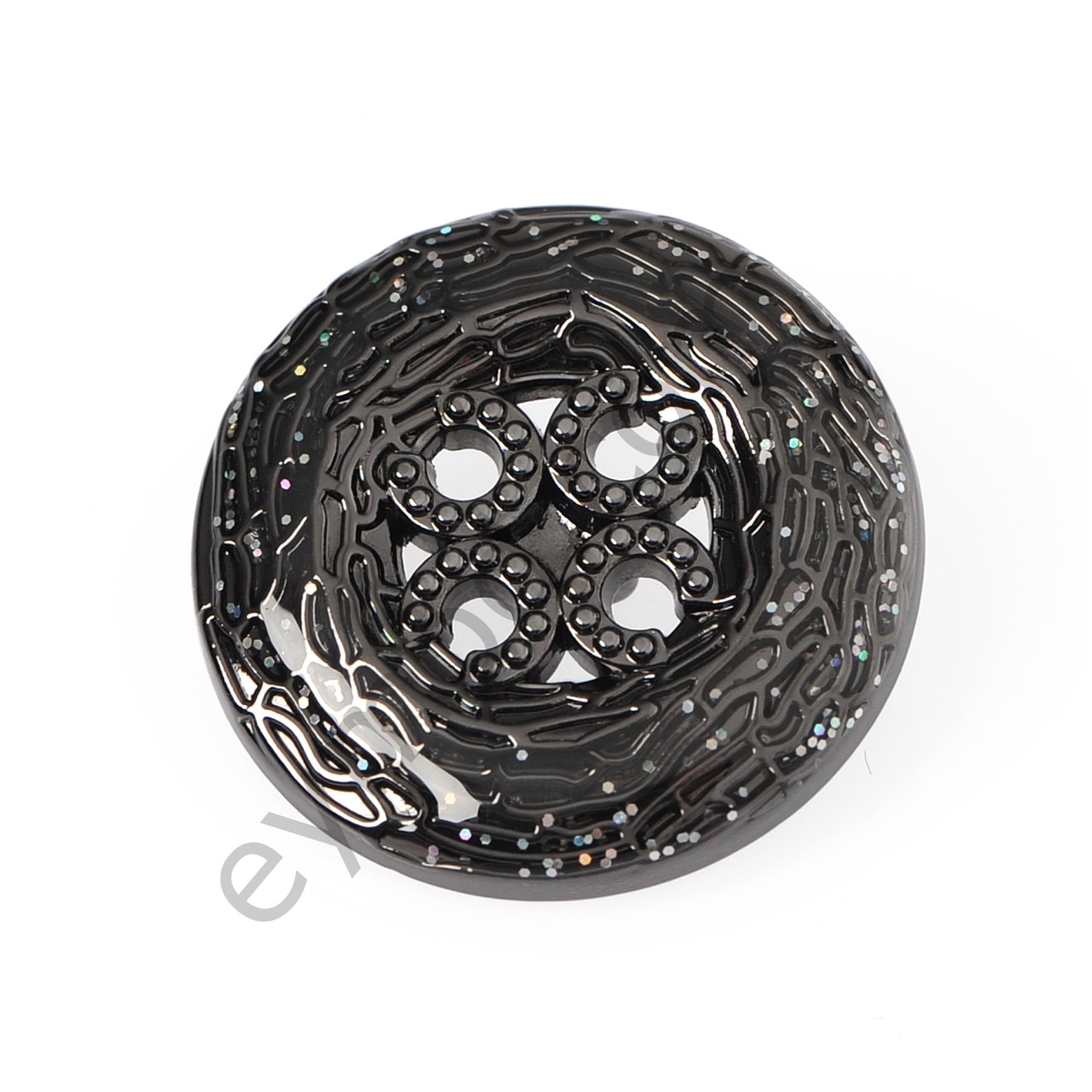 Desenli 4 Delikli Yuvarlak Düğme DÜĞME BOYU 28L (~18 mm) - SİYAH NİKEL