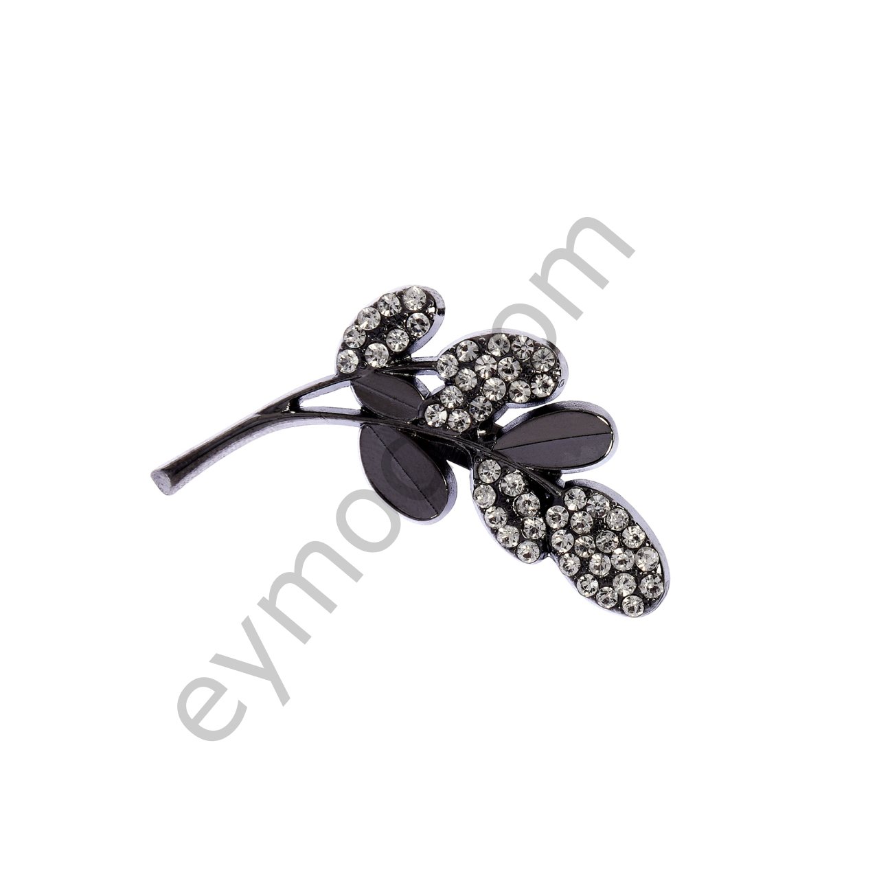 Taşlı Yaprak Broş BLACK NİKEL