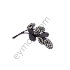 Taşlı Yaprak Broş BLACK NİKEL