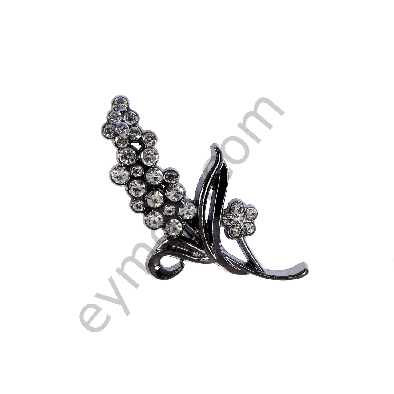 Taşlı Çiçek Broş BLACK NİKEL