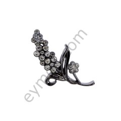 Taşlı Çiçek Broş BLACK NİKEL