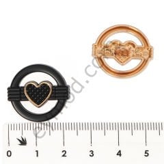 Kalp Desenlı YuvarlakDüğme SİYAH - DÜĞME BOYU 36L (~23 mm)