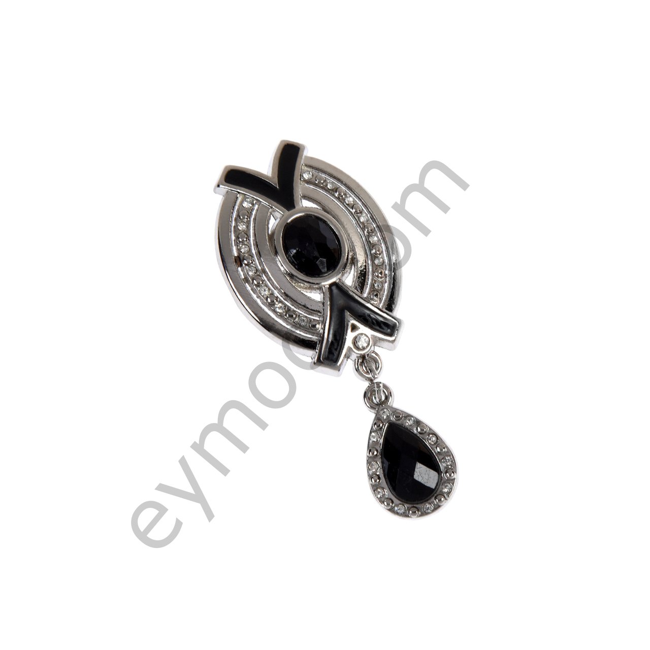 Taşlı Mineli Damla Sallantılı Broş BLACK NİKEL
