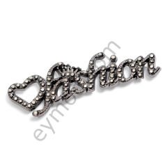 75 Taşlı Kalpli Fashion Yazılı Dikme Aksesuar BLACK NİKEL