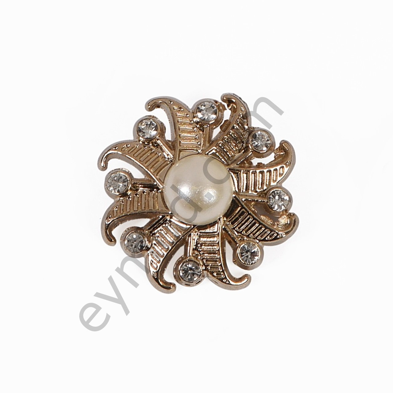 Bir İnci Sekiz Taşlı Güneş Broş GOLD