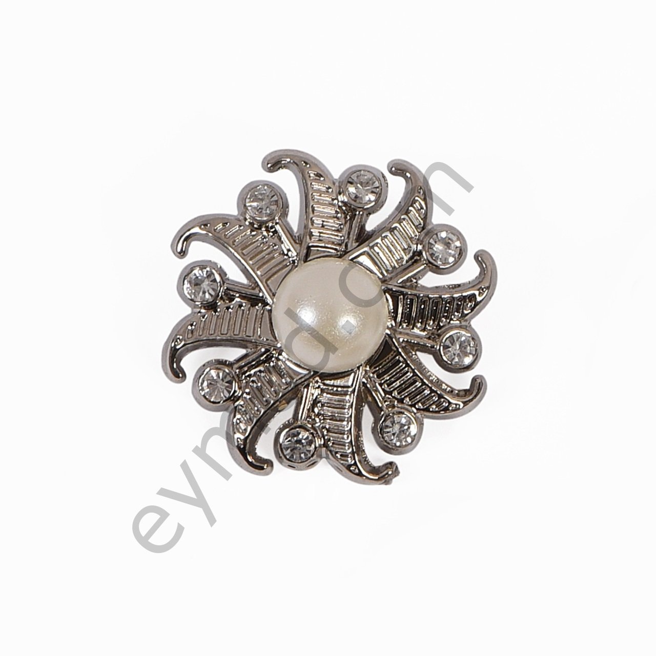 Bir İnci Sekiz Taşlı Güneş Broş NİKEL