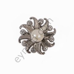 Bir İnci Sekiz Taşlı Güneş Broş NİKEL