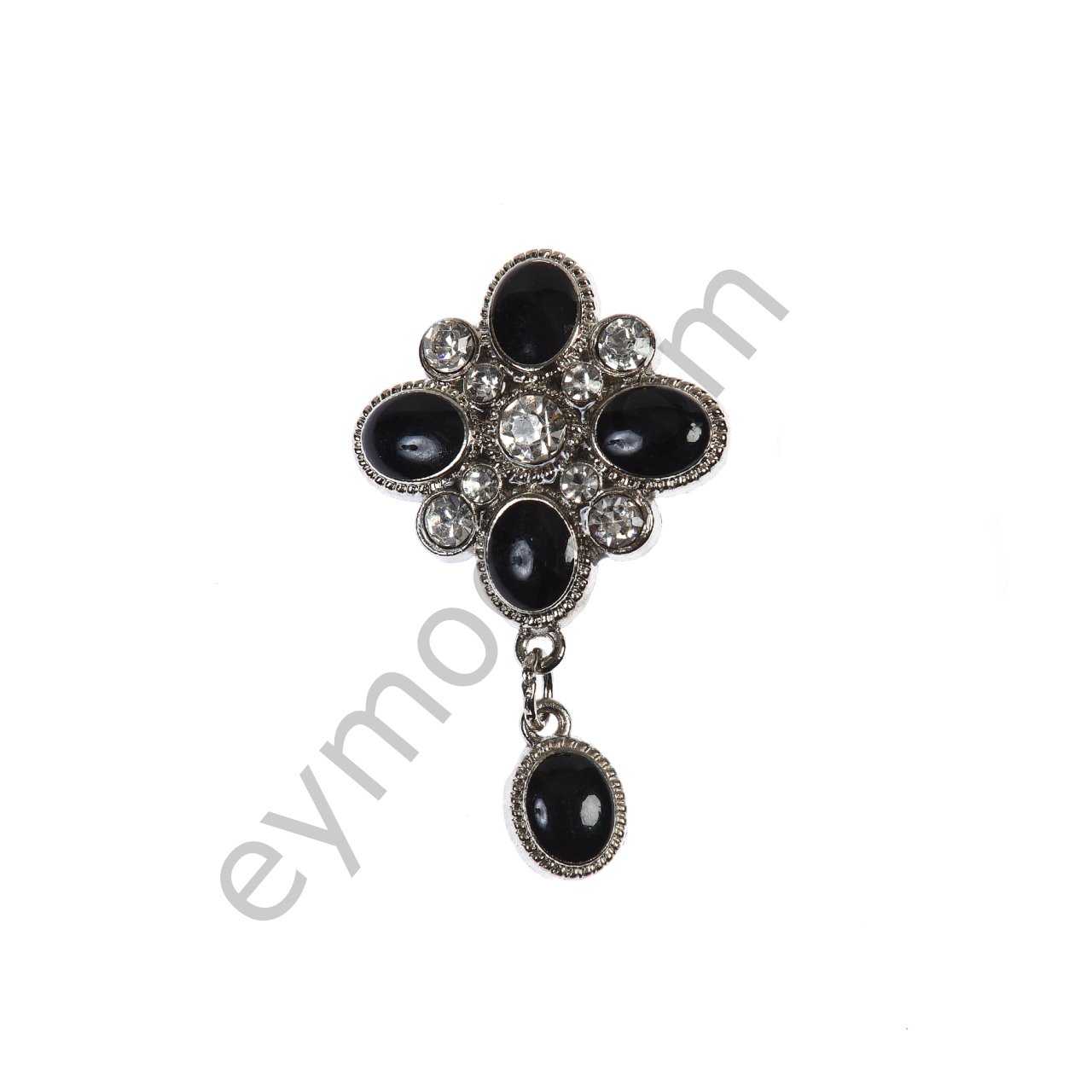 Taşlı Sallantılı Broş BLACK NİKEL