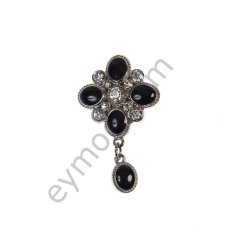 Taşlı Sallantılı Broş BLACK NİKEL