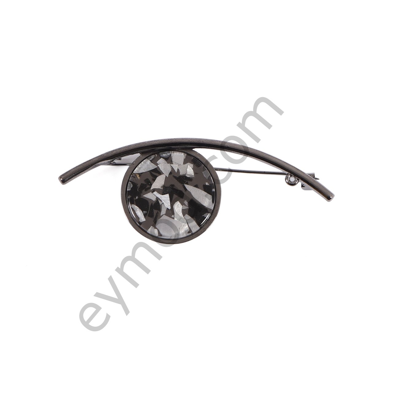 Yuvarlak Mozaik Taşlı Broş BLACK NİKEL