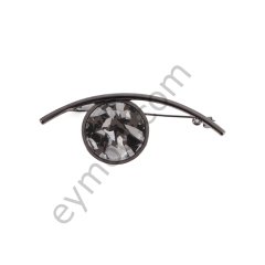 Yuvarlak Mozaik Taşlı Broş BLACK NİKEL