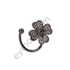 Taşlı Çiçekli Broş BLACK NİKEL