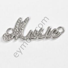 27 Taşlı Music Yazılı Dikme Aksesuar NİKEL