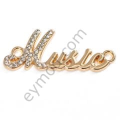 27 Taşlı Music Yazılı Dikme Aksesuar GOLD