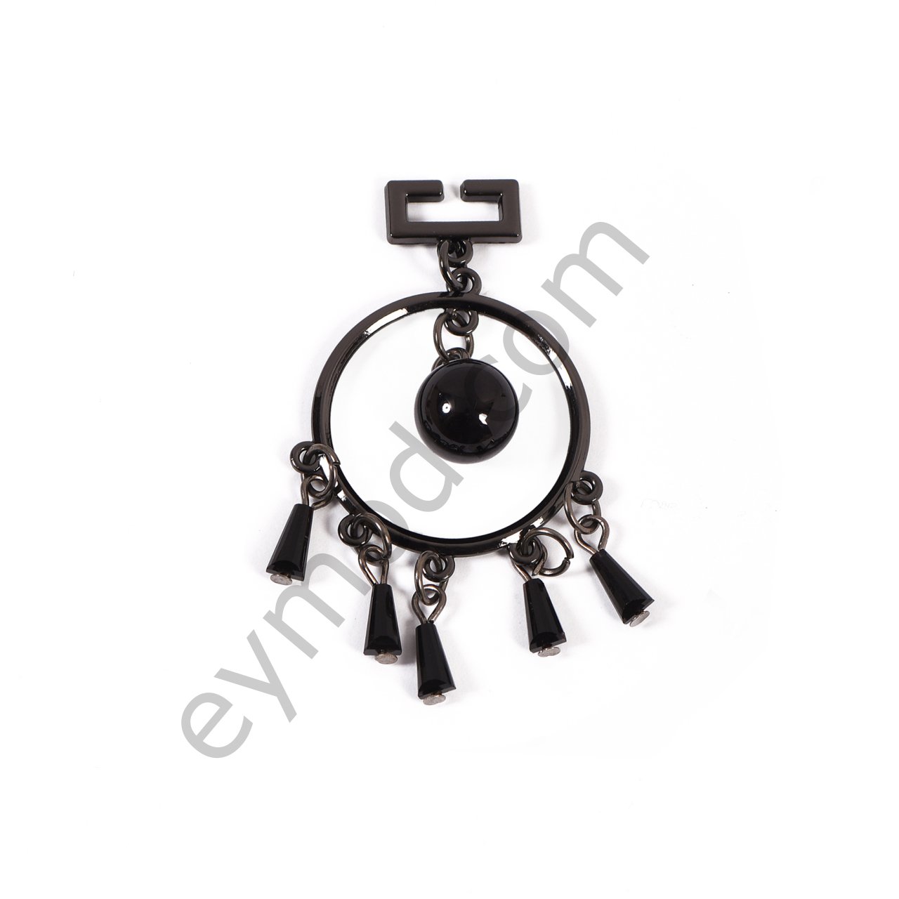 Yuvarlak Ortası Top Taşlı Sallantılı Aksesuar BLACK NİKEL