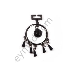Yuvarlak Ortası Top Taşlı Sallantılı Aksesuar BLACK NİKEL