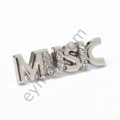 12 Taşlı Music Yazılı Broş Aksesuar NİKEL