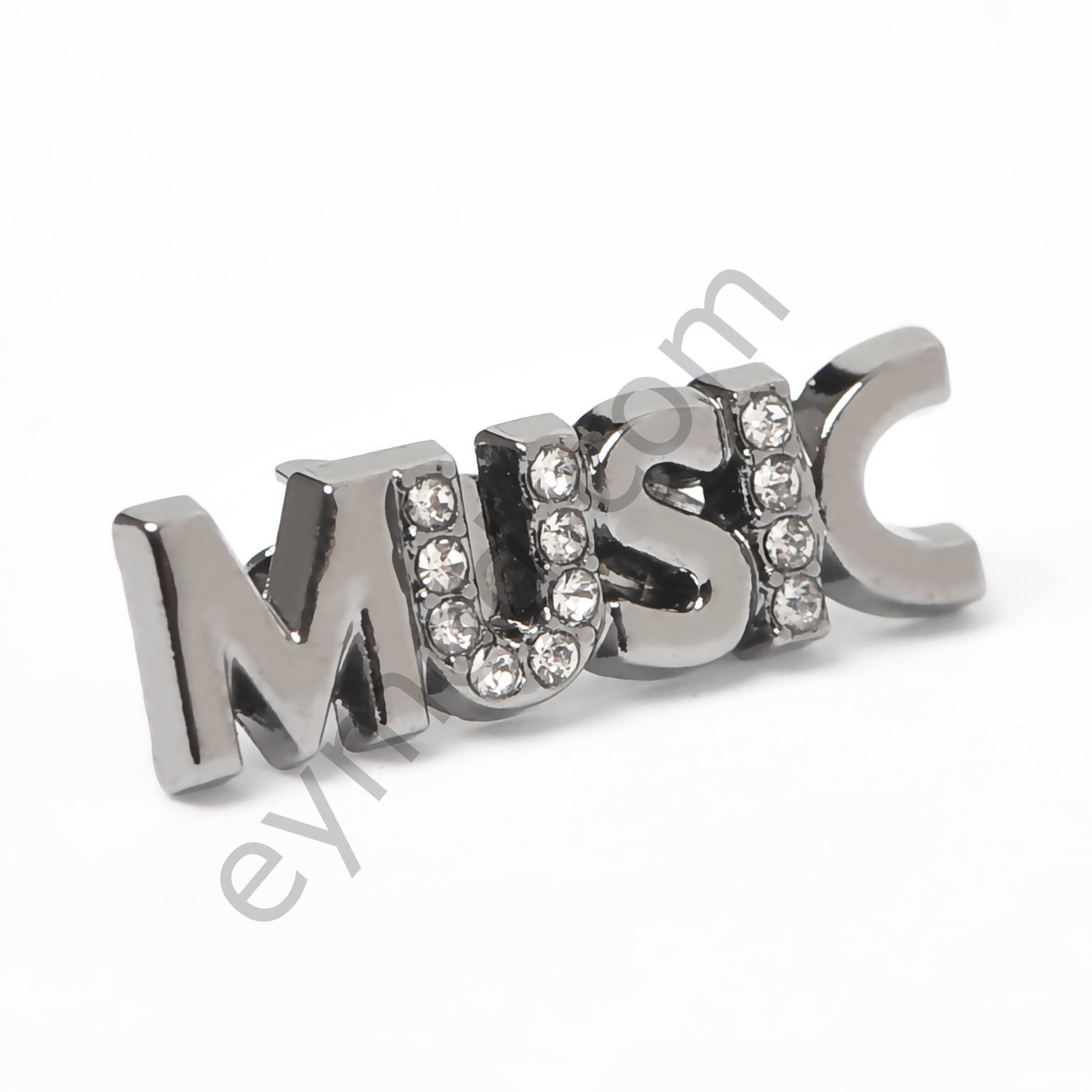 12 Taşlı Music Yazılı Broş Aksesuar BLACK NİKEL