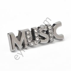12 Taşlı Music Yazılı Broş Aksesuar BLACK NİKEL